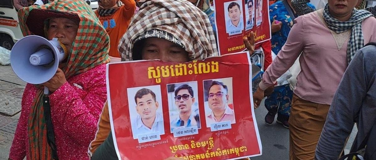 Bäuer*innen protestieren gegen die Verhaftungen in Phnom Penh, Foto: © CCFC