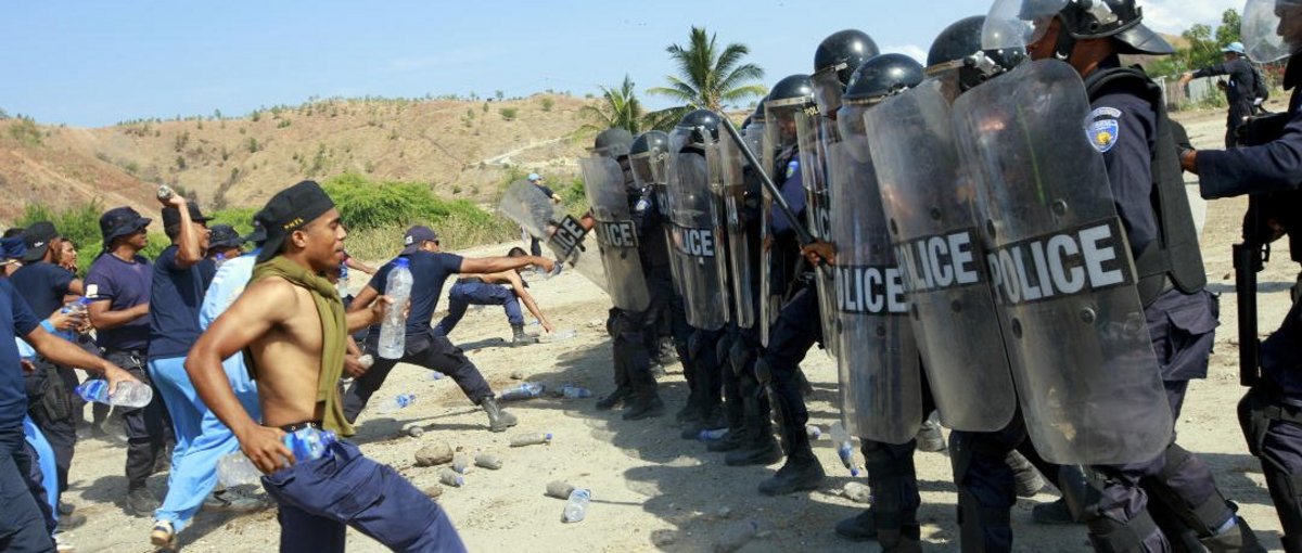 Timorese Police in Protest Exercise (UN Photo/Martine Perret)
